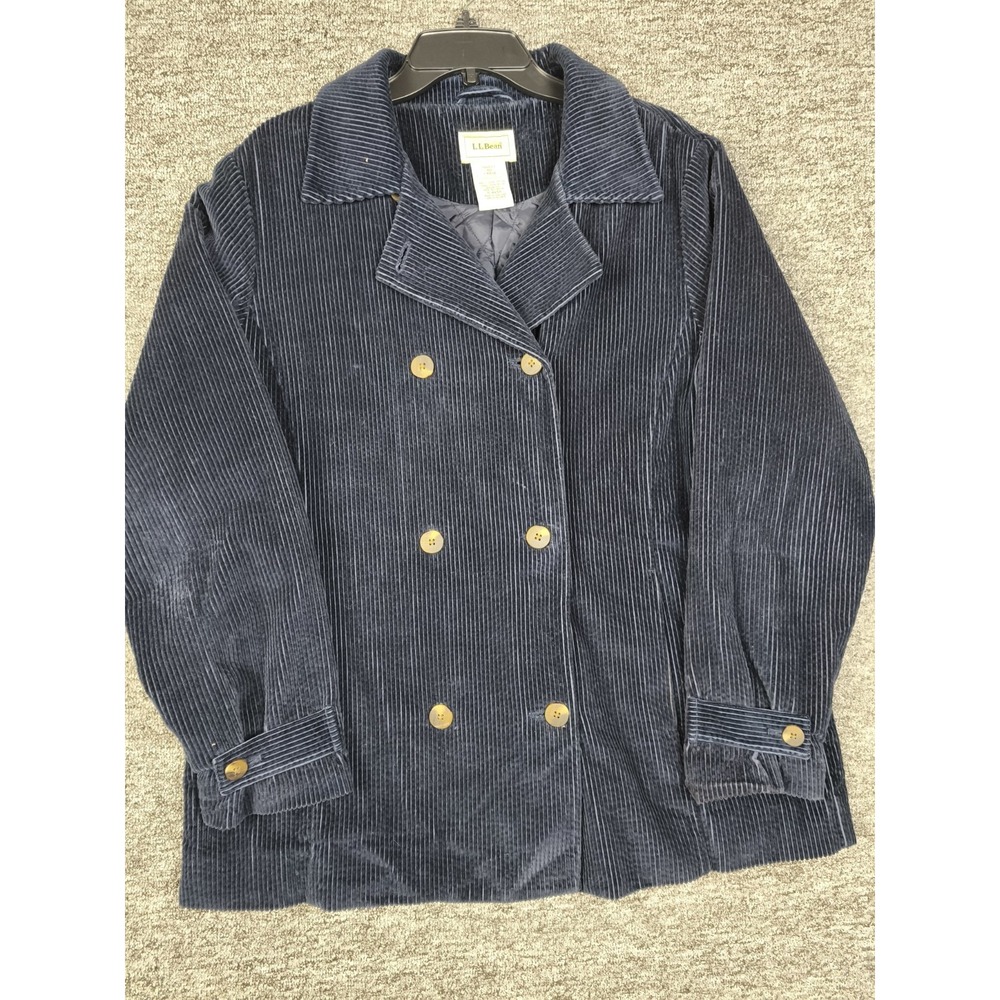 L.L.Bean Womens Large Navy Corduroy Peacoat Jacket Quilted Lined Cotton Coat - Picture 5 of 9